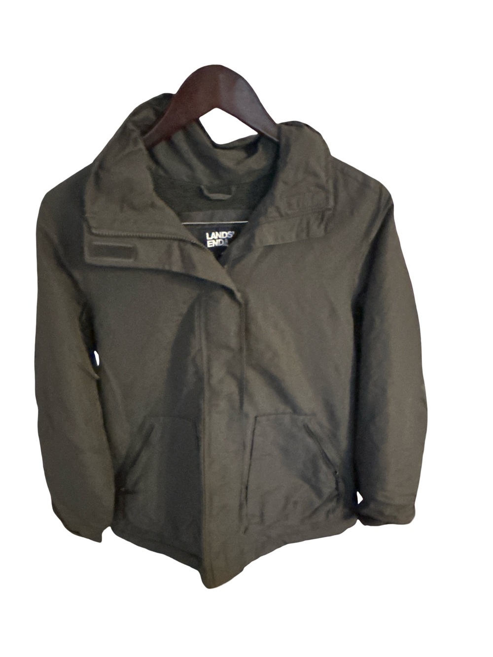 Lands' End Gray Fleece Lined Hooded Winter Jacket Utility Small 6-8 Gorpcore